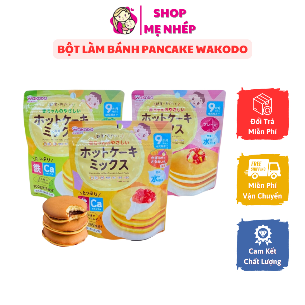 Bột làm bánh Pancake Wakodo bổ sung Sắt & Canxi cho bé từ 9 tháng tuổi